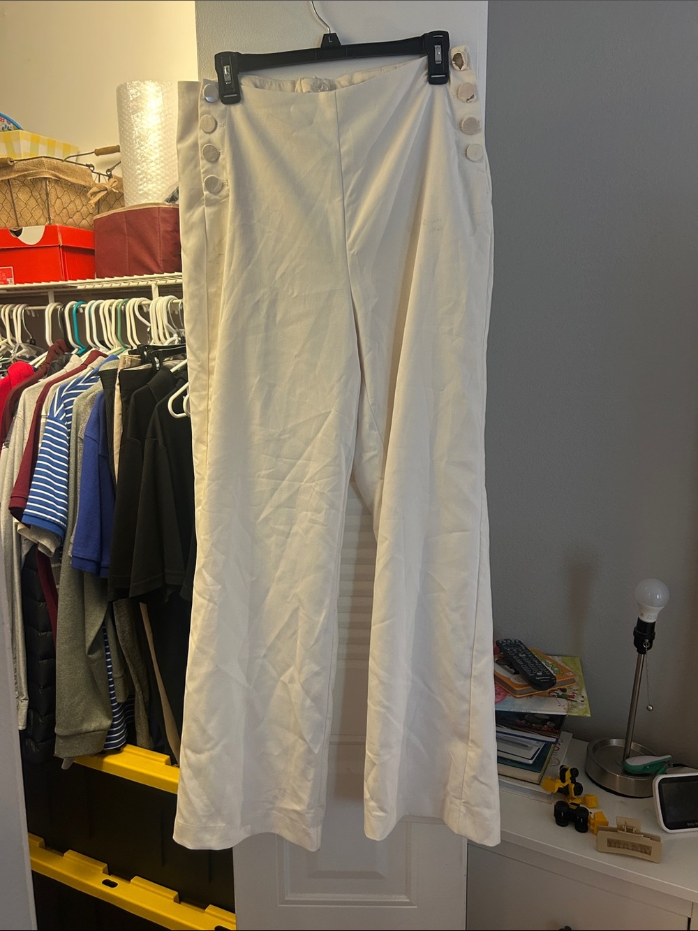 Cream Wide-Leg Dress Pants